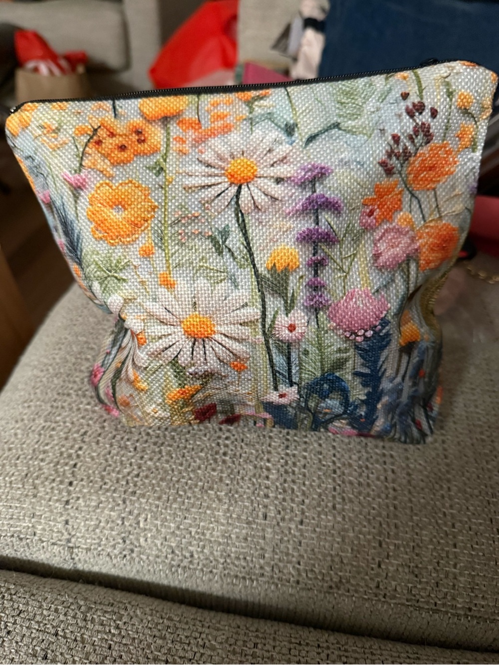 Floral Canvas Cosmetic Pouch in Multicolor